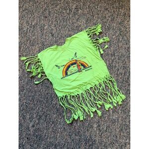 Vintage 90s Bahamas T Shirt Distressed Fringe Crop Top Women's Large Green